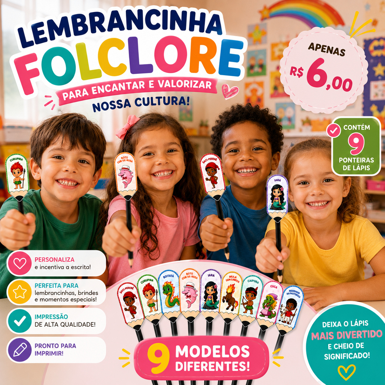LEMBRANCINHA PONTEIRA DE LAPIS FOLCLORE - Imagem 4