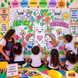 Painel pintura coletiva duplo primavera e Dia da Árvore